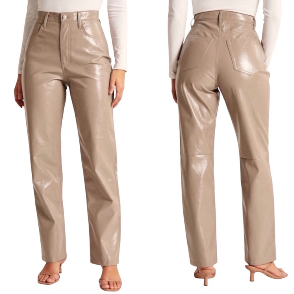 Abercrombie Patent Vegan Leather 90s Straight Ultra High Rise Pant Size 14 NWOT
